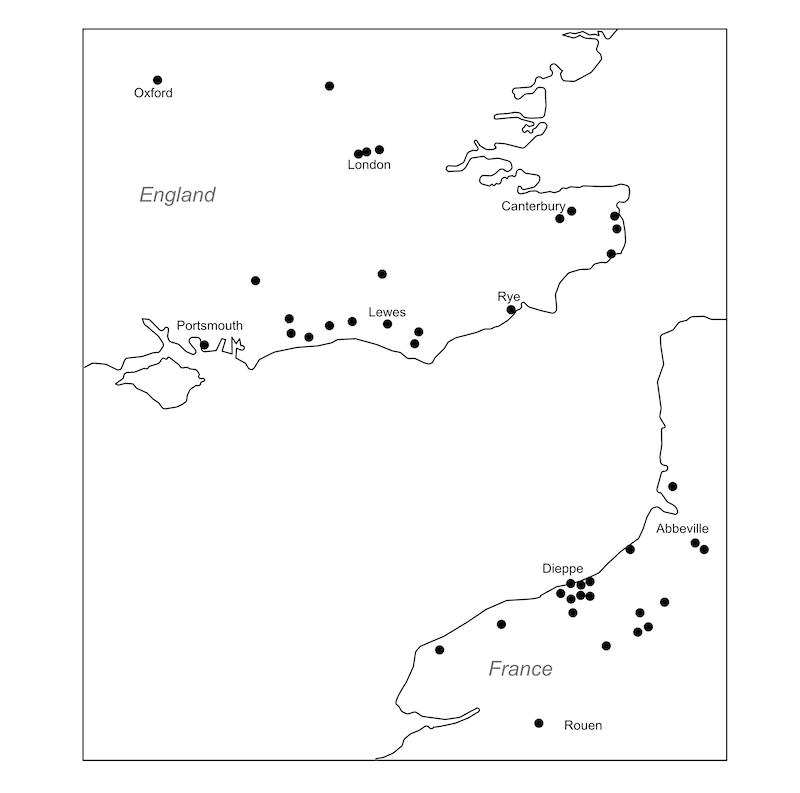 Map of Dieppe tile distribution