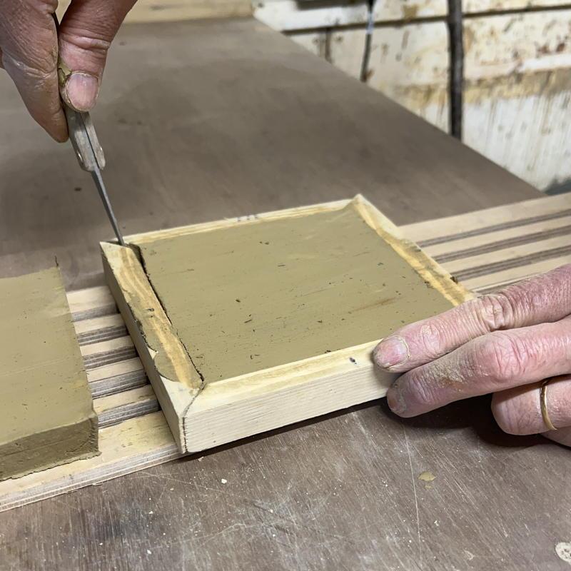 Loose framed tile mould, taken out of the blocks and having the mould removed